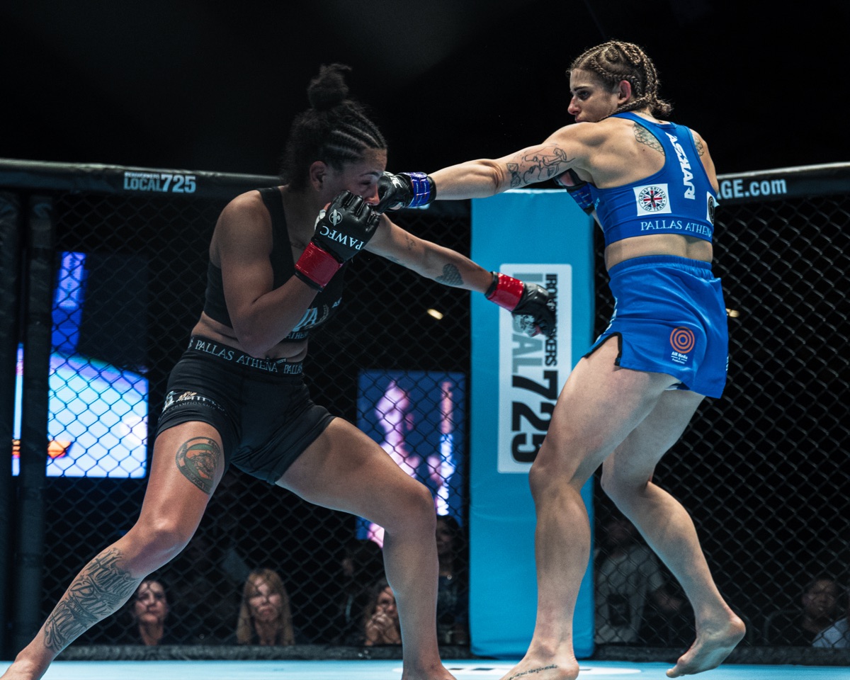 Kate Bacik landing a straight right hand on her opponent in the cage